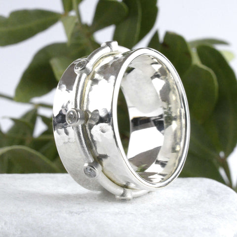 Drehring Silber 10 mm mit Topas weiß oder Diamant
