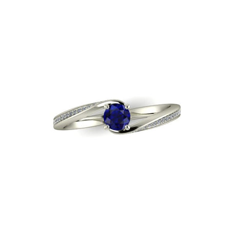 Verlobungsring Weißgold mit Saphir blau und Diamant