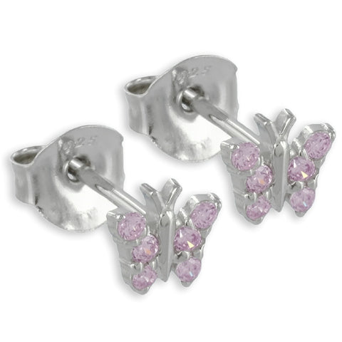 Ohrstecker Schmetterling mit Zirkonia rosa Silber