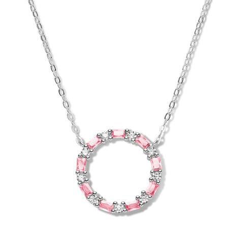 Collier Kreis mit 18 Zirkonia weiß/pink Silber