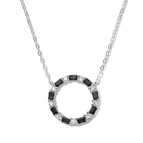 Collier Kreis mit 18 Zirkonia weiß/schwarz Silber