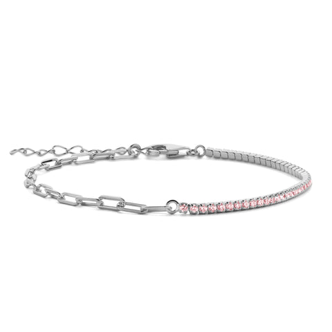 Armband Tennisarmand mit Zirkonia rosa Ankerkette Silber