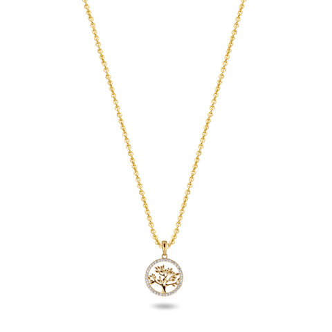 Collier Lebensbaum mit 36 Zirkonia Gold 585/000