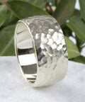 Silber Ring 10 mm Hammerschlag grob