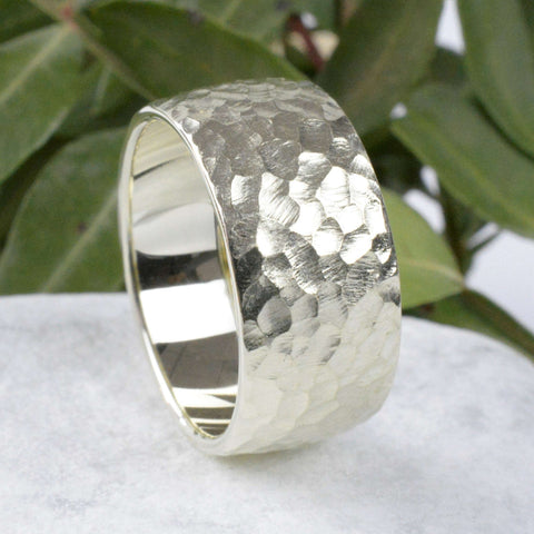Silber Ring 10 mm Hammerschlag grob