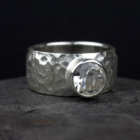 Bandring Silber 10 mm breit mit Bergkristall