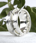 Drehring Silber 10 mm mit Topas weiß oder Diamant