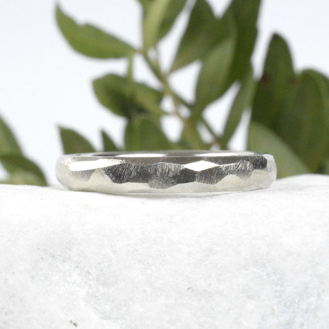 Bandring oval Silber 4 mm breit mit Struktur