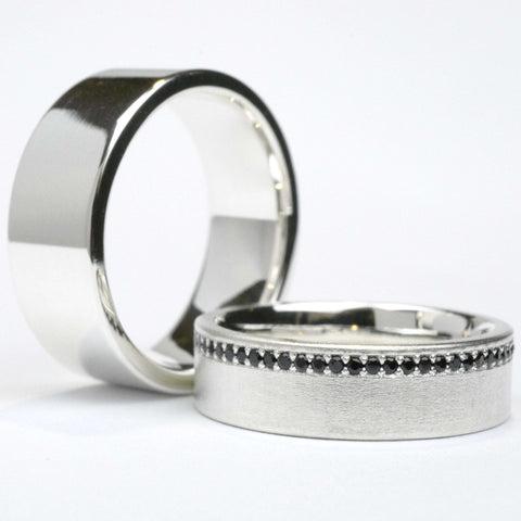Partnerringe Silber mit Spinell schwarz 6 und 8 mm