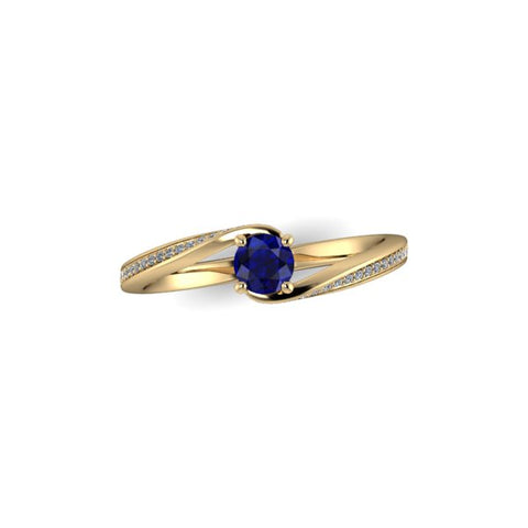 Verlobungsring aus Gelbgold mit Saphir blau und Diamant