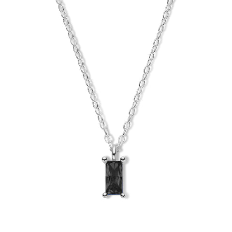 Collier Zirkonia in schwarz mit Baguetteschliff 6x3mm Silber