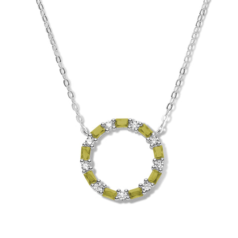 Collier Kreis mit 18 Zirkonia weiß/olivgrün Silber