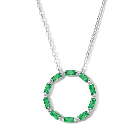 Collier Kreis mit Zirkonia smaragdgrün in Baguetteschliff Silber