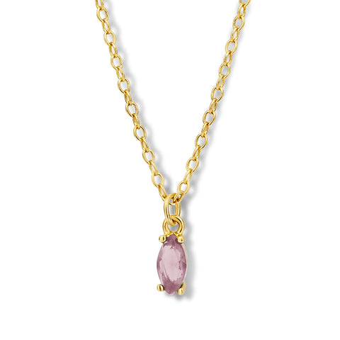 Collier mit Zirkonia pink 6x3mm Silber 925/000 vergoldet